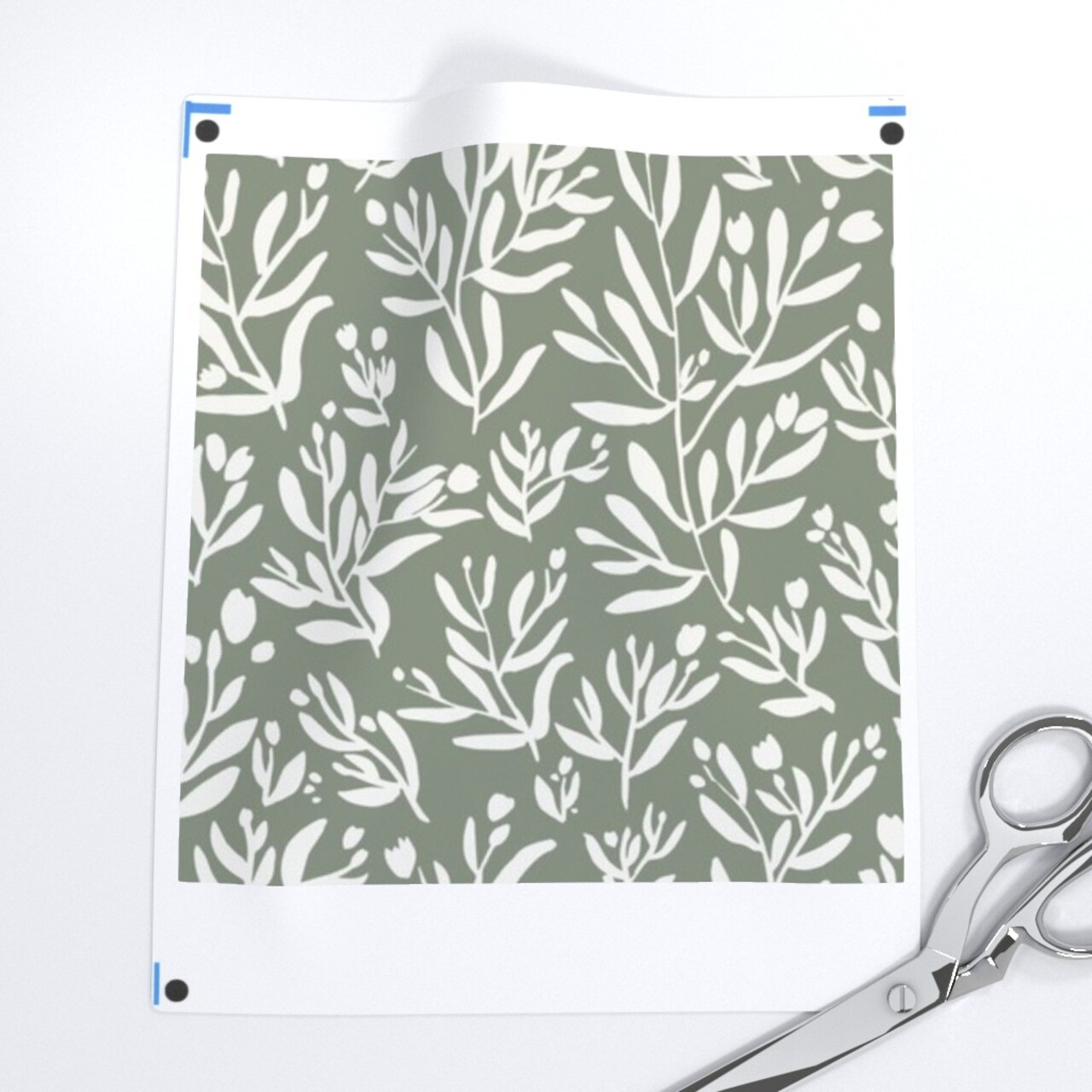 Dark Sage Green Botanical Garden Small Scale White Modern Boho Custom Printed Fabric by Spoonflower Various Fabrics by the Yard or Fat Quarter